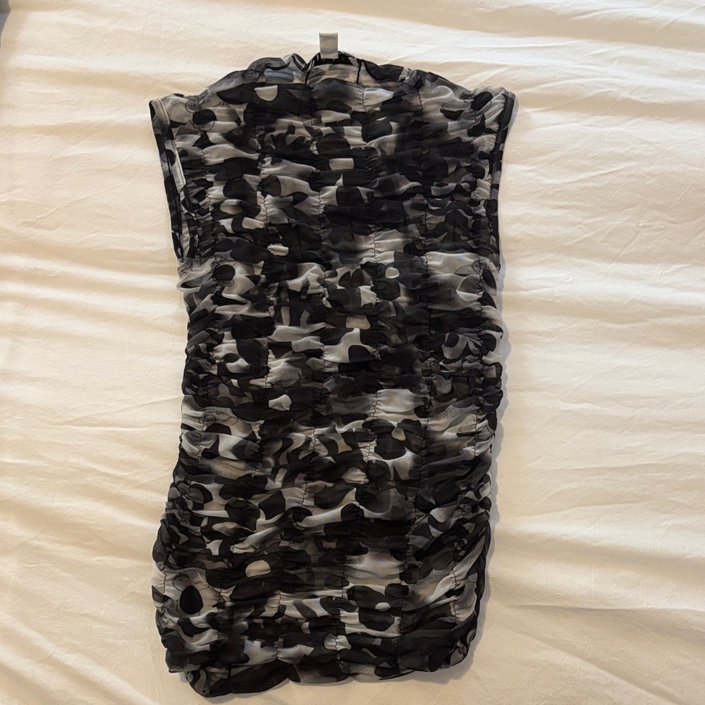 Topshop Ruched Mesh Tank in Daisy Print